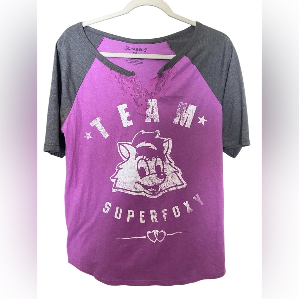 STRANDED EUC WOMENS SHORT SLEEVE TOP PURPLE/GRAY XXL